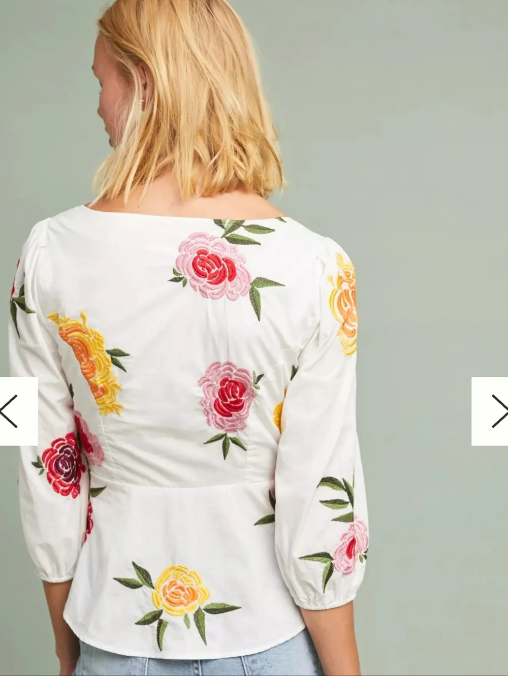Maeve by Anthropologie Womens Boho White Petal-Embroidered Poplin Blouse Sz 14 - Picture 2 of 9